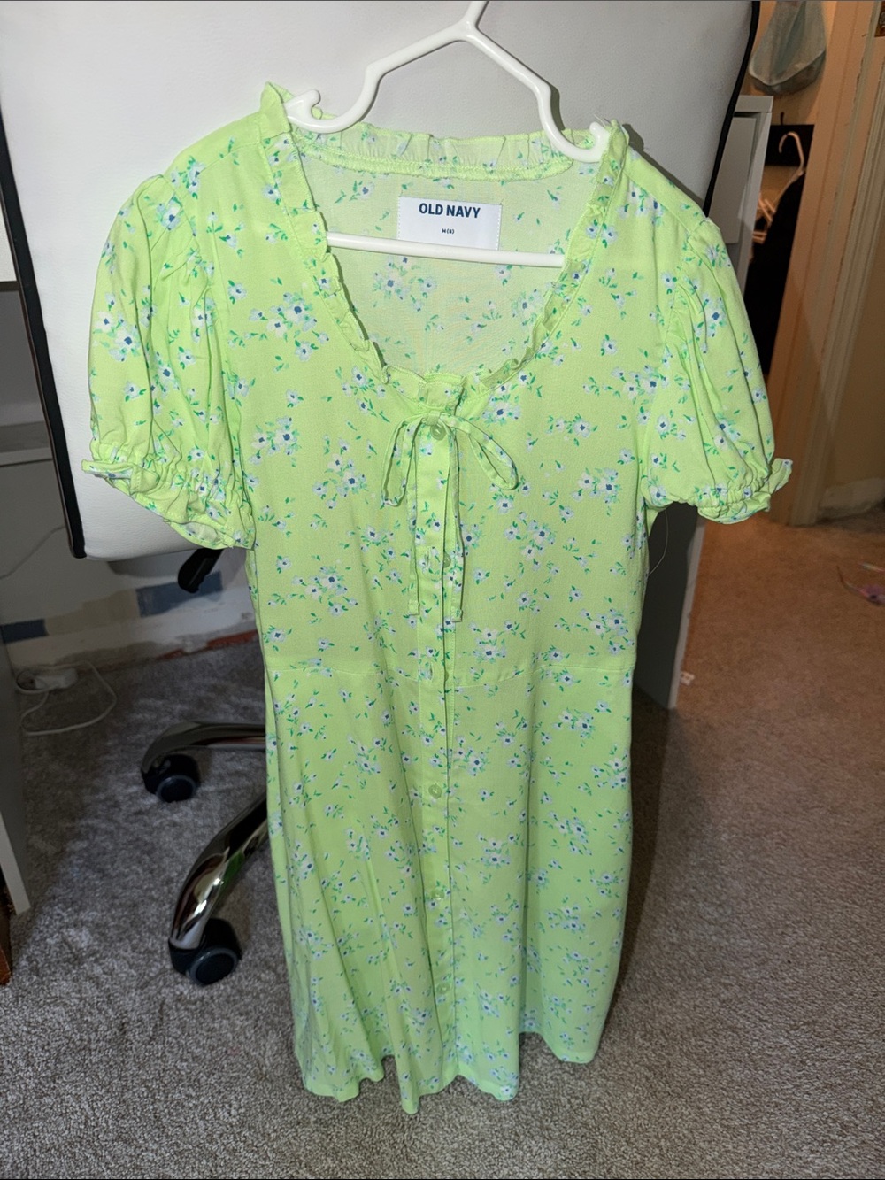 Old Navy Lime Green Floral Tie-Front Girls Dress